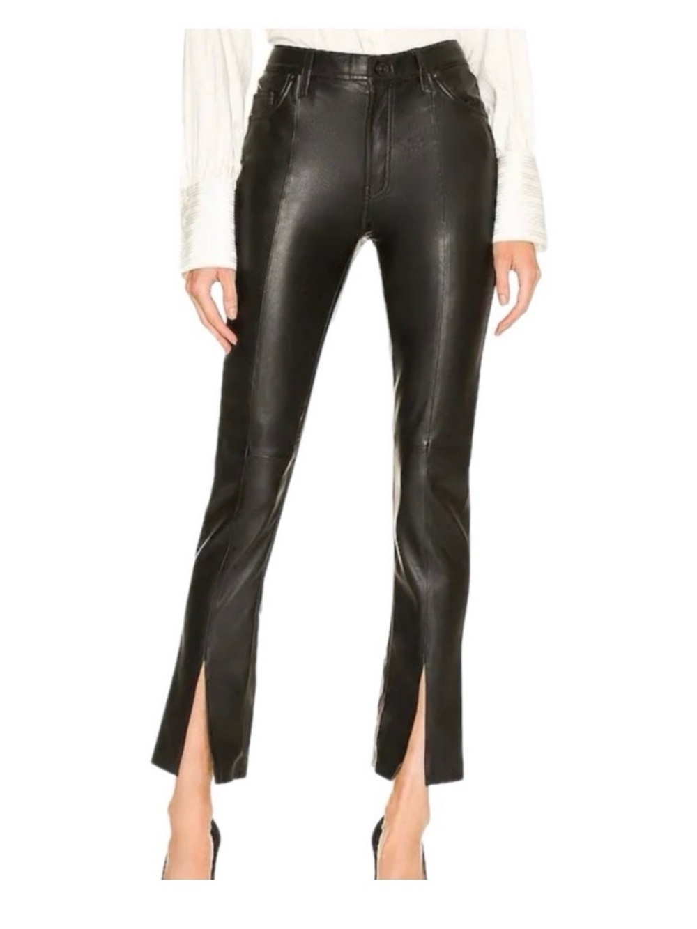 Hudson Barbara Black Beauty Split Hem Vegan Leather Pants / Size 27